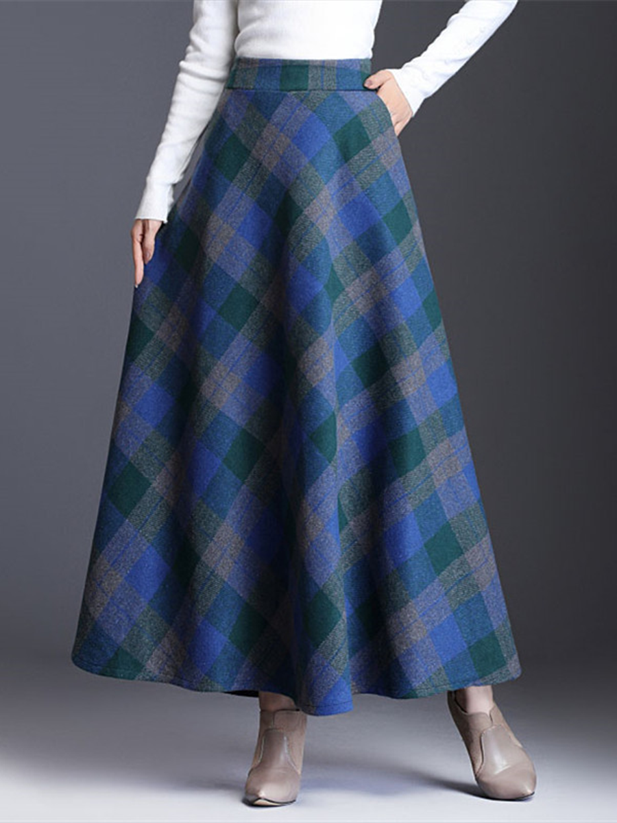 Long wool skirt for women – checkered, high-waisted and chic
