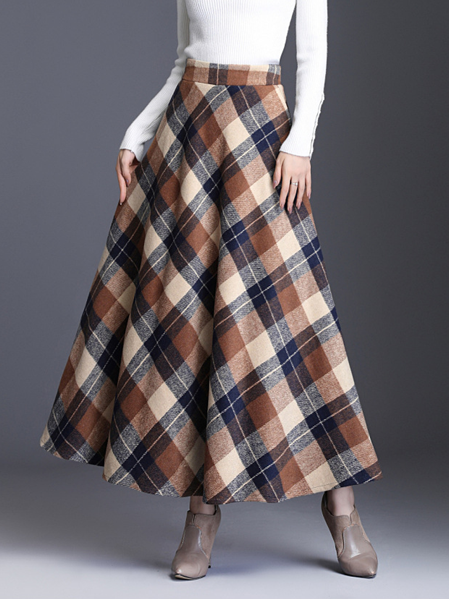 Long wool skirt for women – checkered, high-waisted and chic