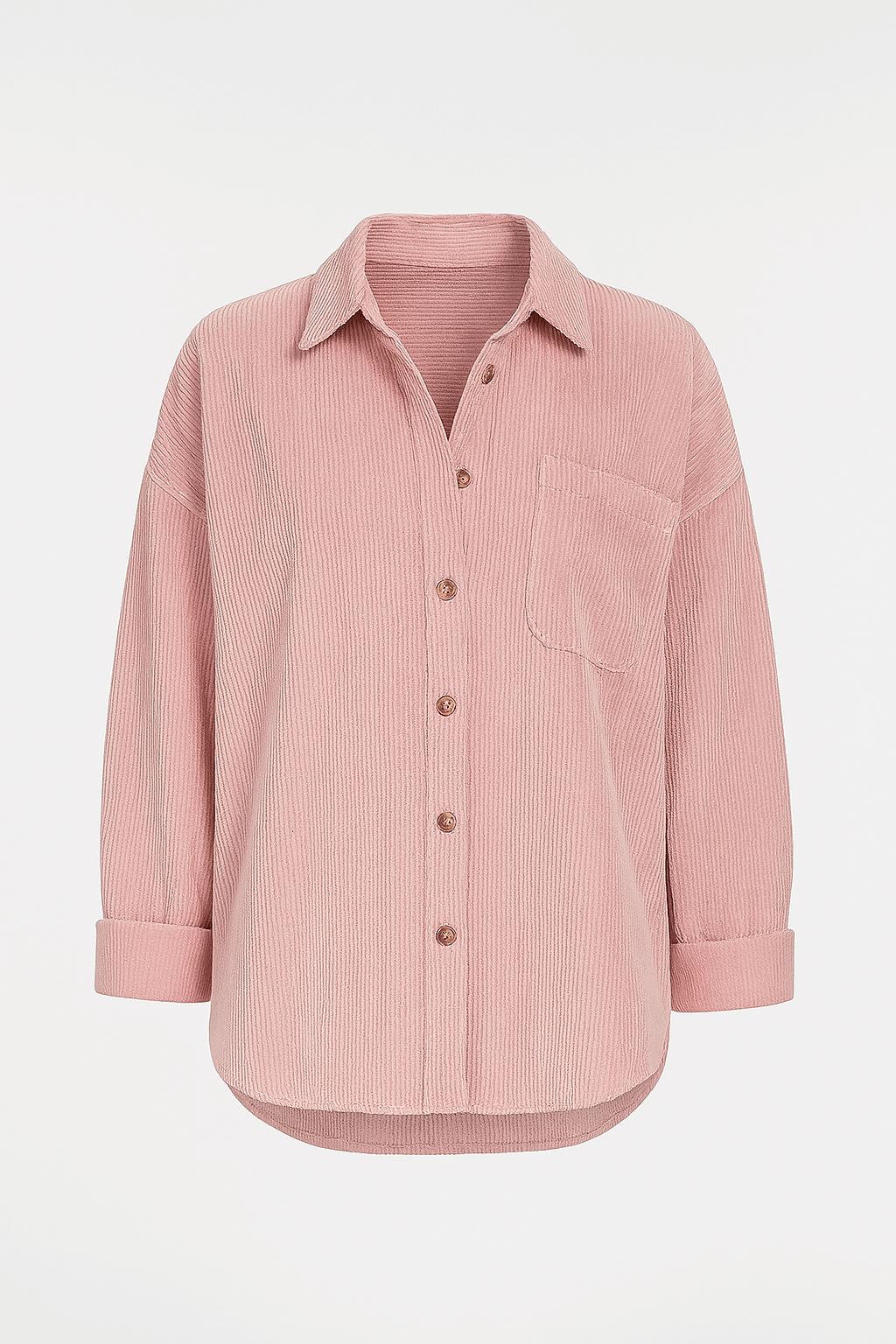 Button-down corduroy shirt - Front pocket - Rolled cuffs | Yvonne Eclat