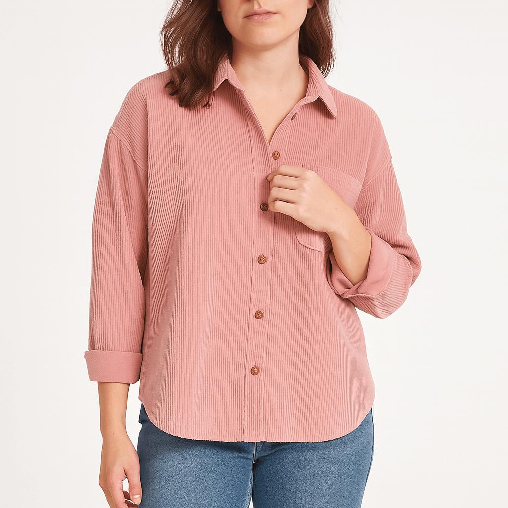 Button-down corduroy shirt - Front pocket - Rolled cuffs | Yvonne Eclat