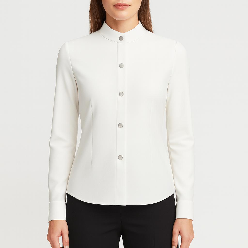 Minimalist Blouse – Stand Collar – Hidden Button Closure | Yvonne Eclat