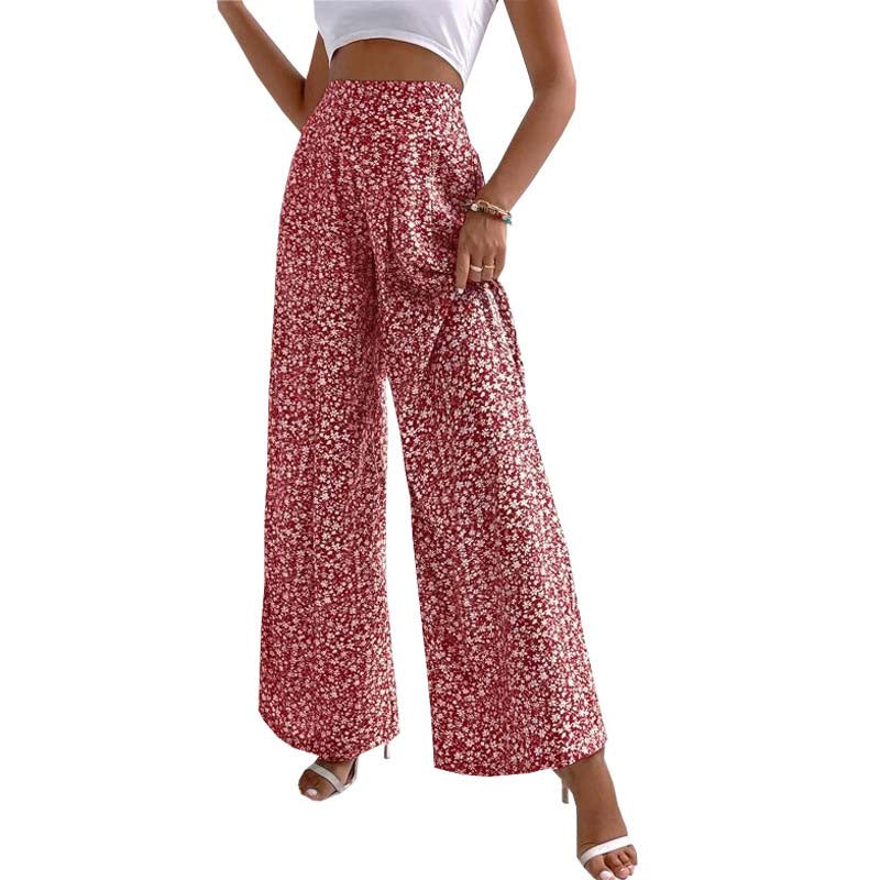 High waist floral drawstring culotte pants for women