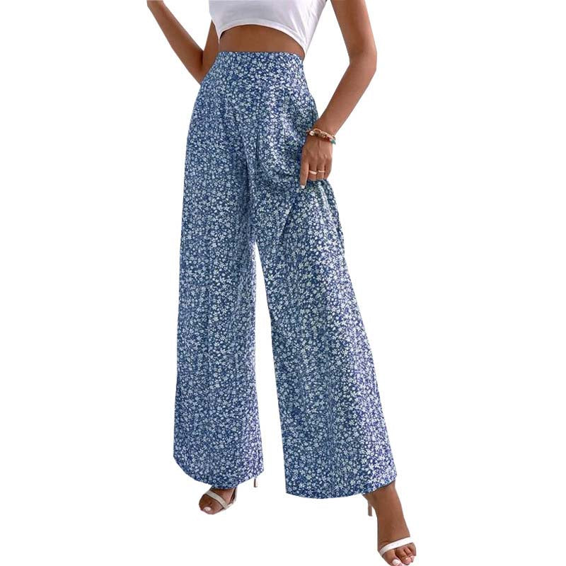 High waist floral drawstring culotte pants for women