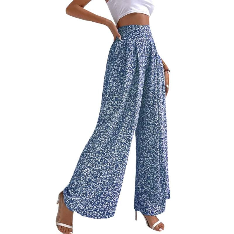 High waist floral drawstring culotte pants for women