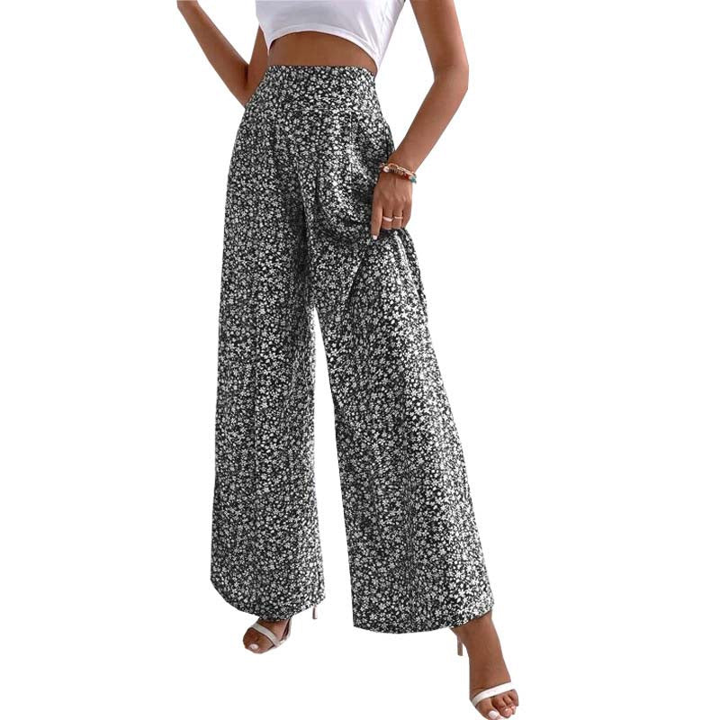 High waist floral drawstring culotte pants for women