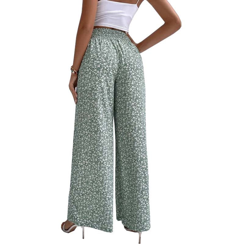 High waist floral drawstring culotte pants for women