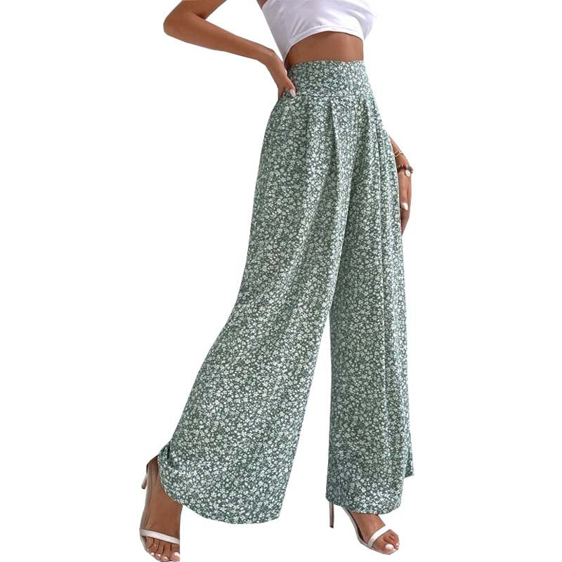 High waist floral drawstring culotte pants for women