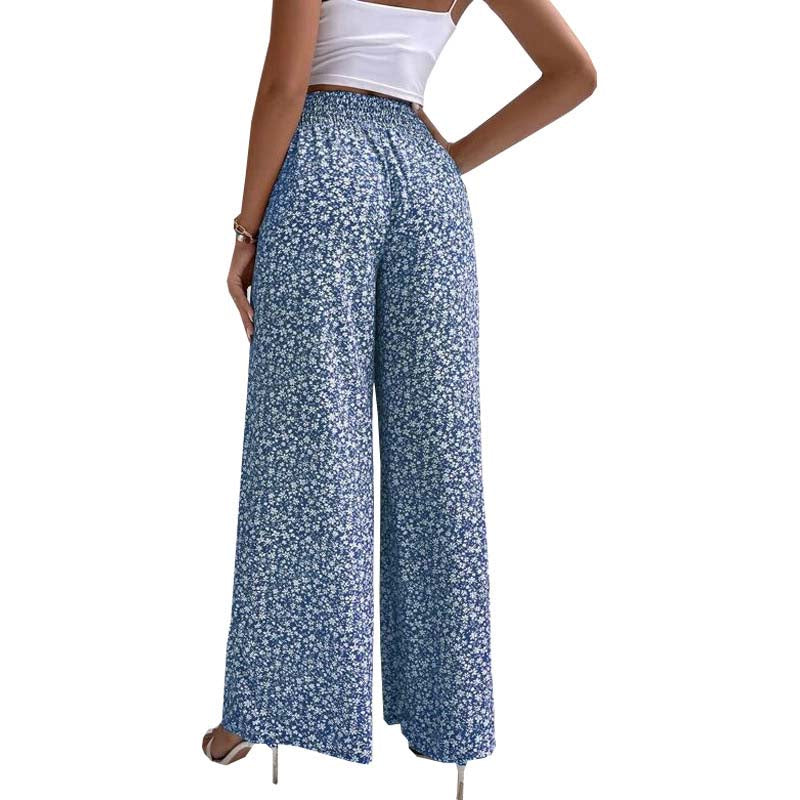 High waist floral drawstring culotte pants for women