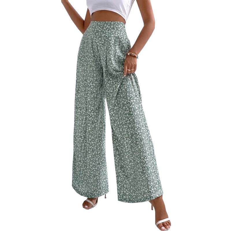 High waist floral drawstring culotte pants for women