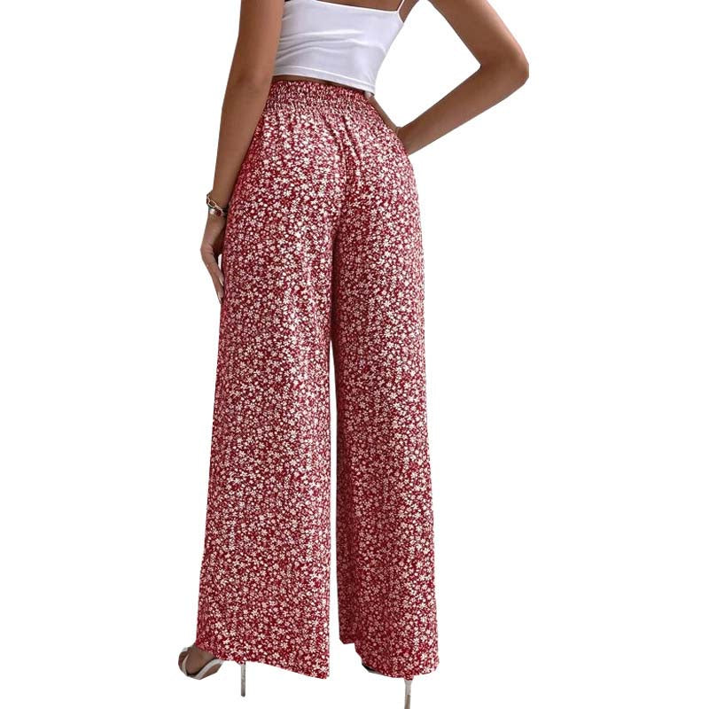 High waist floral drawstring culotte pants for women