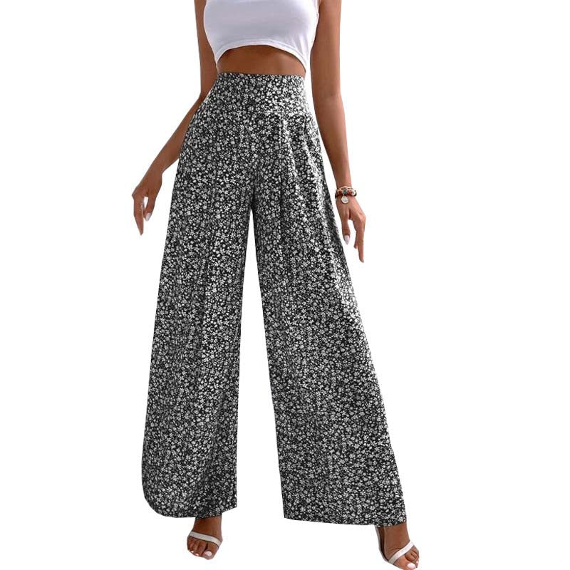 High waist floral drawstring culotte pants for women