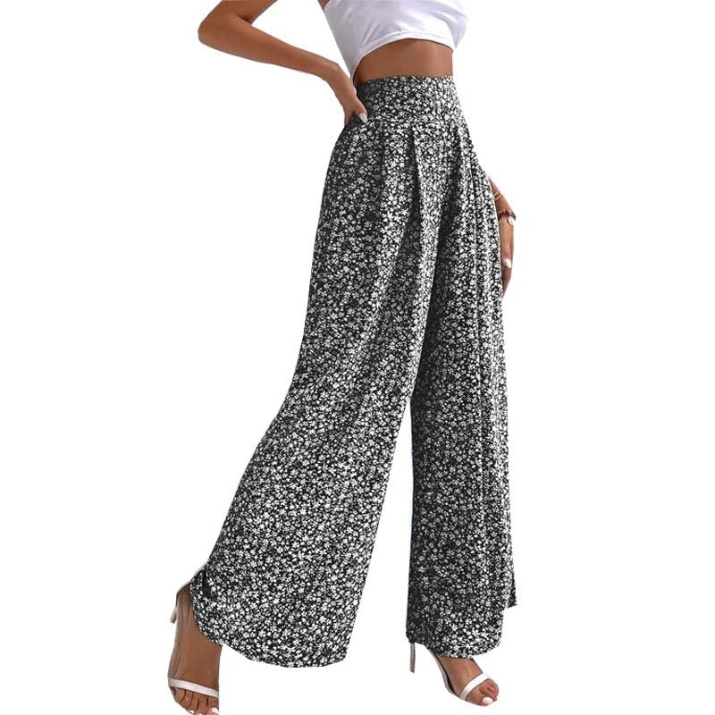 High waist floral drawstring culotte pants for women