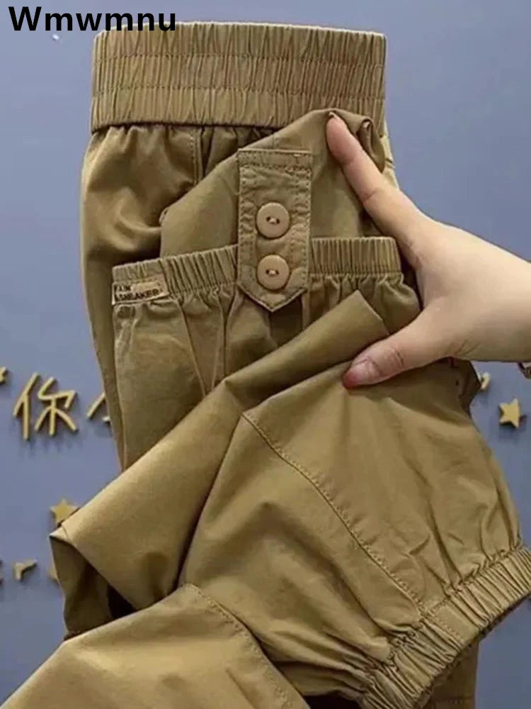 High-waisted utility pants – Loose streetwear ankle length for women