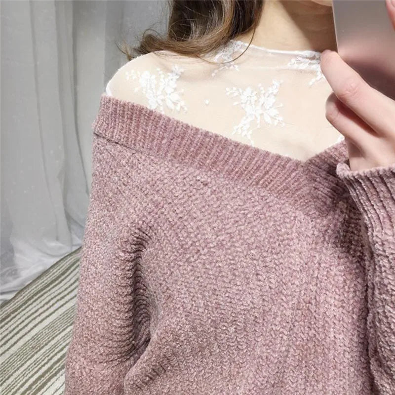 Chic transparent knit top for women – slim fit, trendy long sleeves