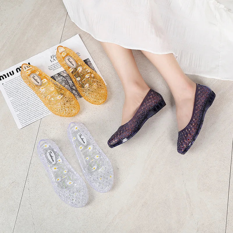Jelly sandals with floral and daisy print for women
