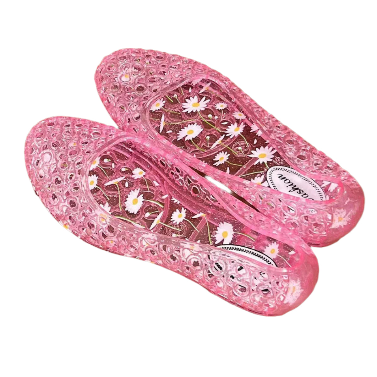 Jelly sandals with floral and daisy print for women