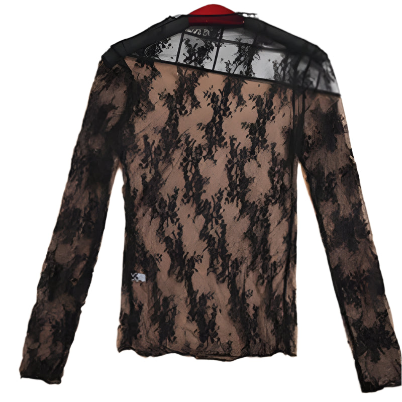 Chic transparent knit top for women – slim fit, trendy long sleeves