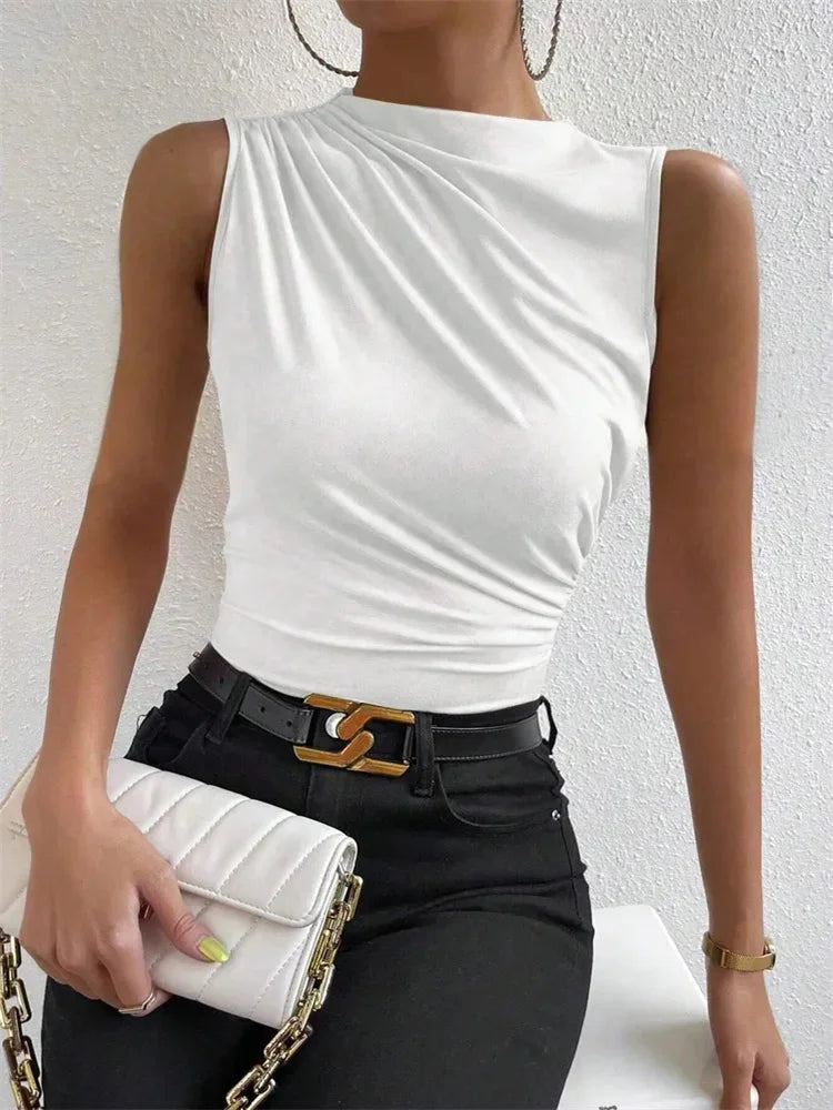 Short ruched top with high collar for women – Y2K summer streetwear