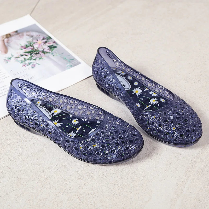 Jelly sandals with floral and daisy print for women