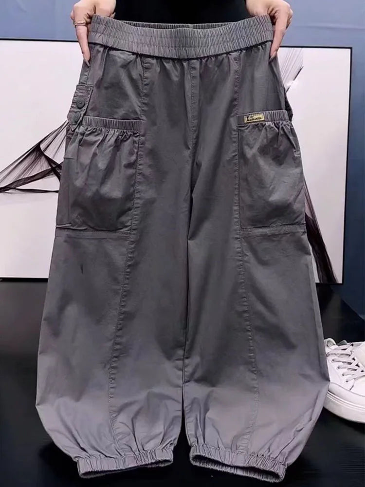 High-waisted utility pants – Loose streetwear ankle length for women