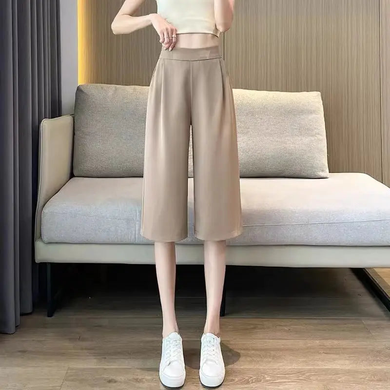 High-waisted culotte pants with wide legs – Breathable for summer