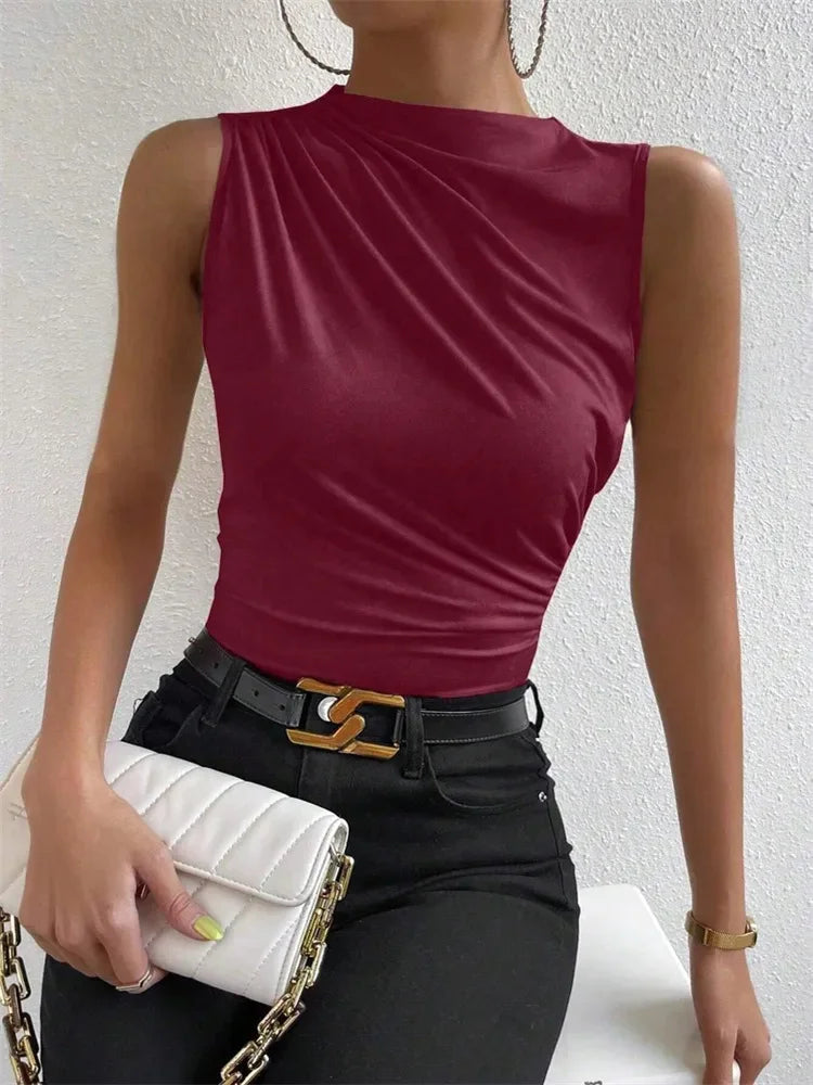 Short ruched top with high collar for women – Y2K summer streetwear