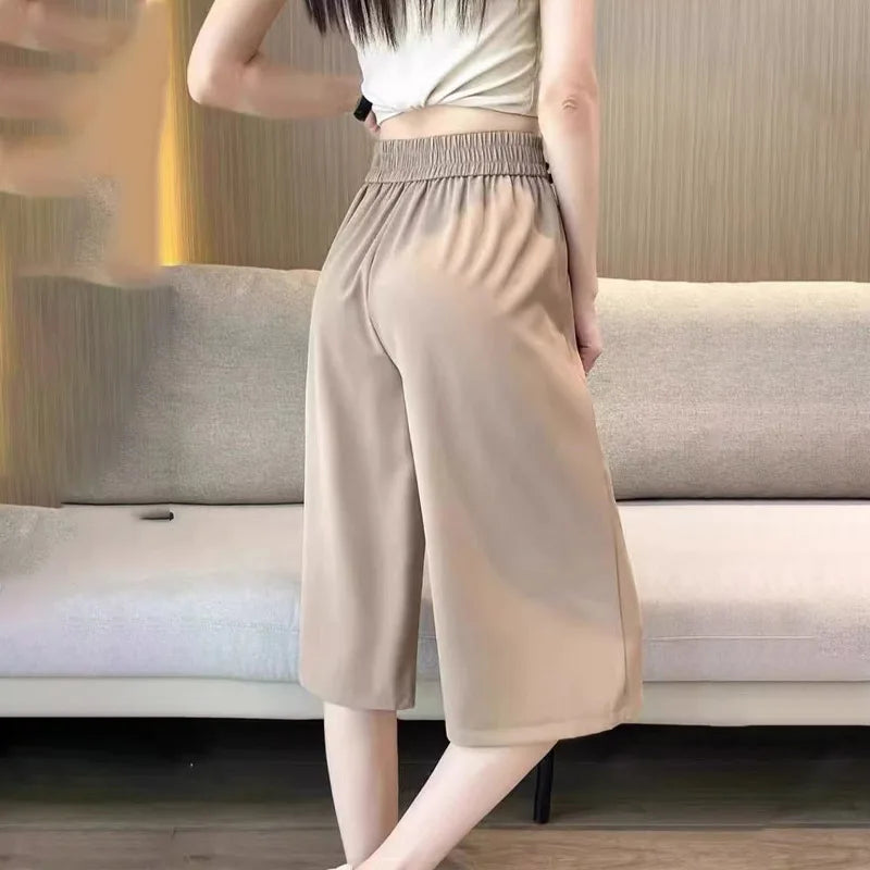 High-waisted culotte pants with wide legs – Breathable for summer