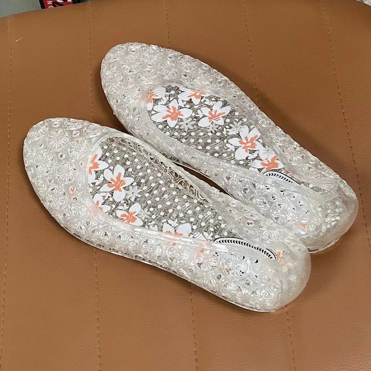 Jelly sandals with floral and daisy print for women