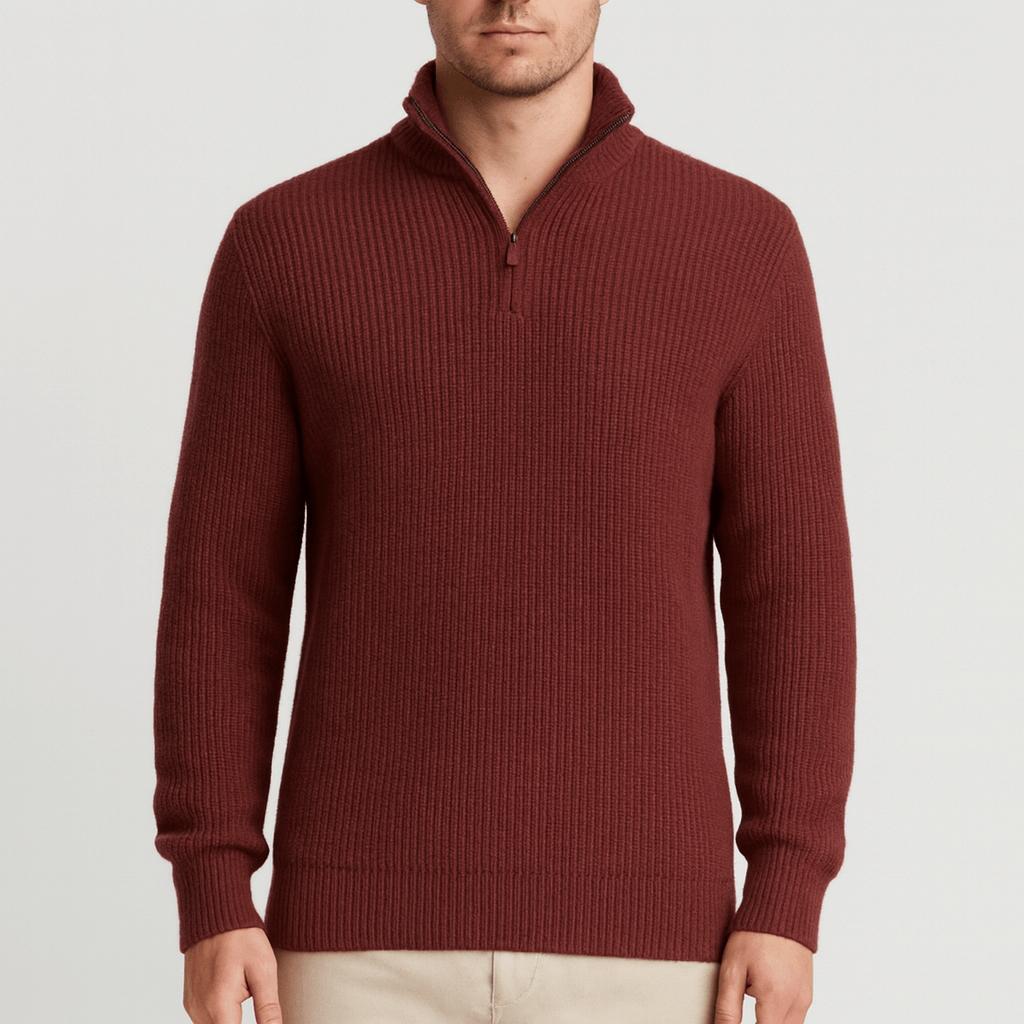 Tanzanix | Cashmere sweater with half-zip zipper-Apparel & Accessories > Clothing > Clothing Tops > Sweaters-Red-S-Tanzanix