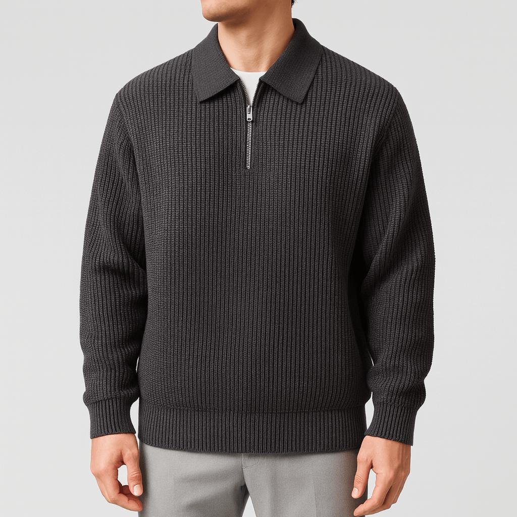 Tanzanix | Classic half-zipped sweater-Apparel & Accessories > Clothing > Clothing Tops > Sweaters-Black-2XS-Tanzanix