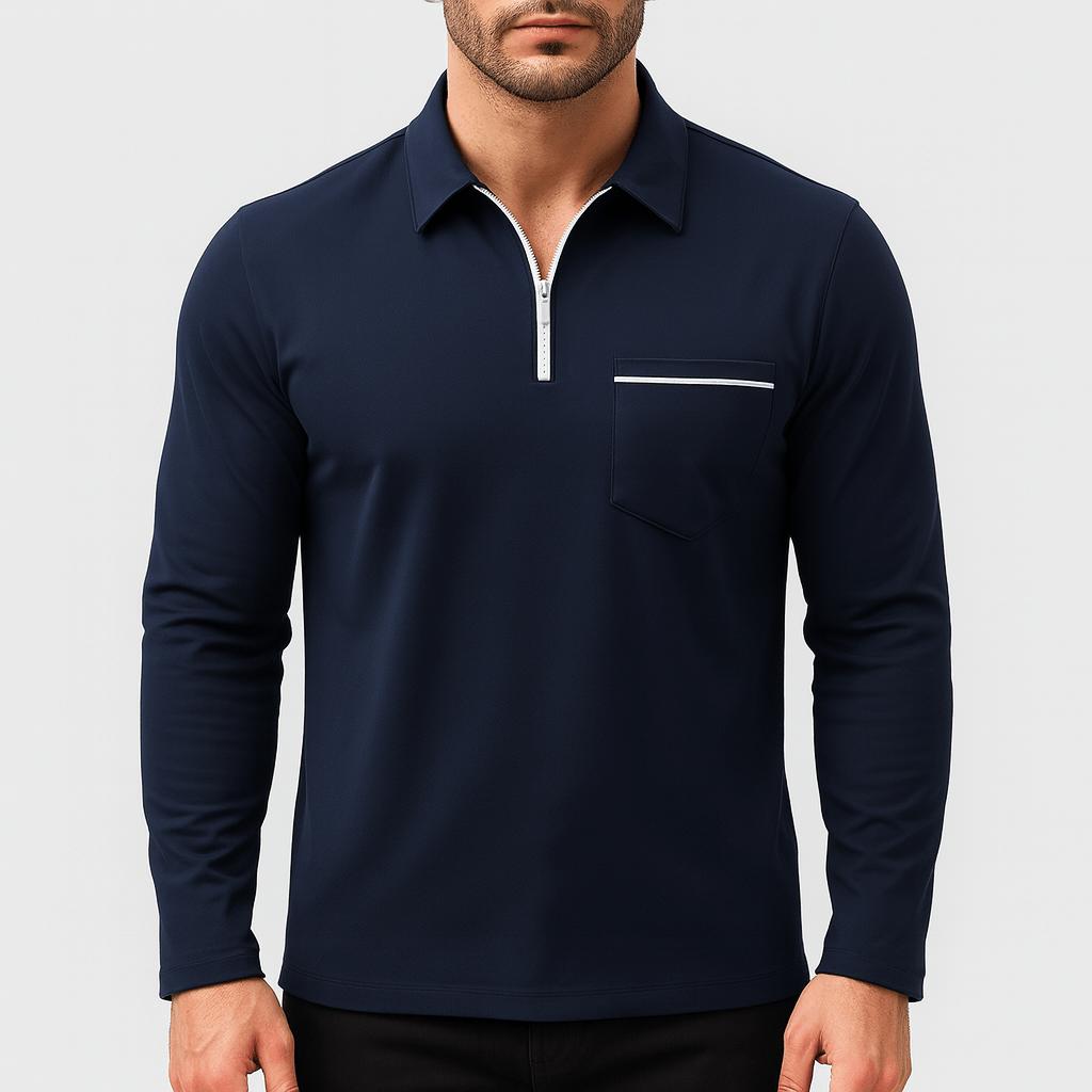 Tanzanix | Solid half-zip lapel long sleeve sweater-Apparel & Accessories > Clothing > Clothing Tops > Sweaters-Navy Blue-S-Tanzanix