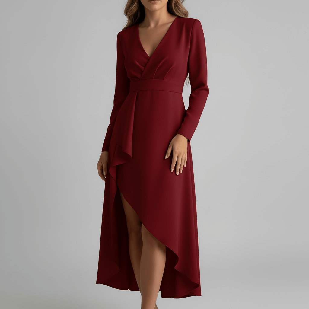 Yvonne | Asymmetrical midi dress with V-neck