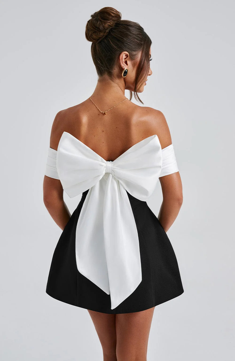 Yvonne | Bardot neckline mini dress with contoured bubble skirt