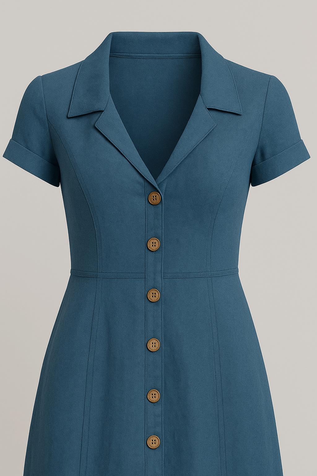 Yvonne | Button-Down Dress – V-Neck Collar – Short Sleeves