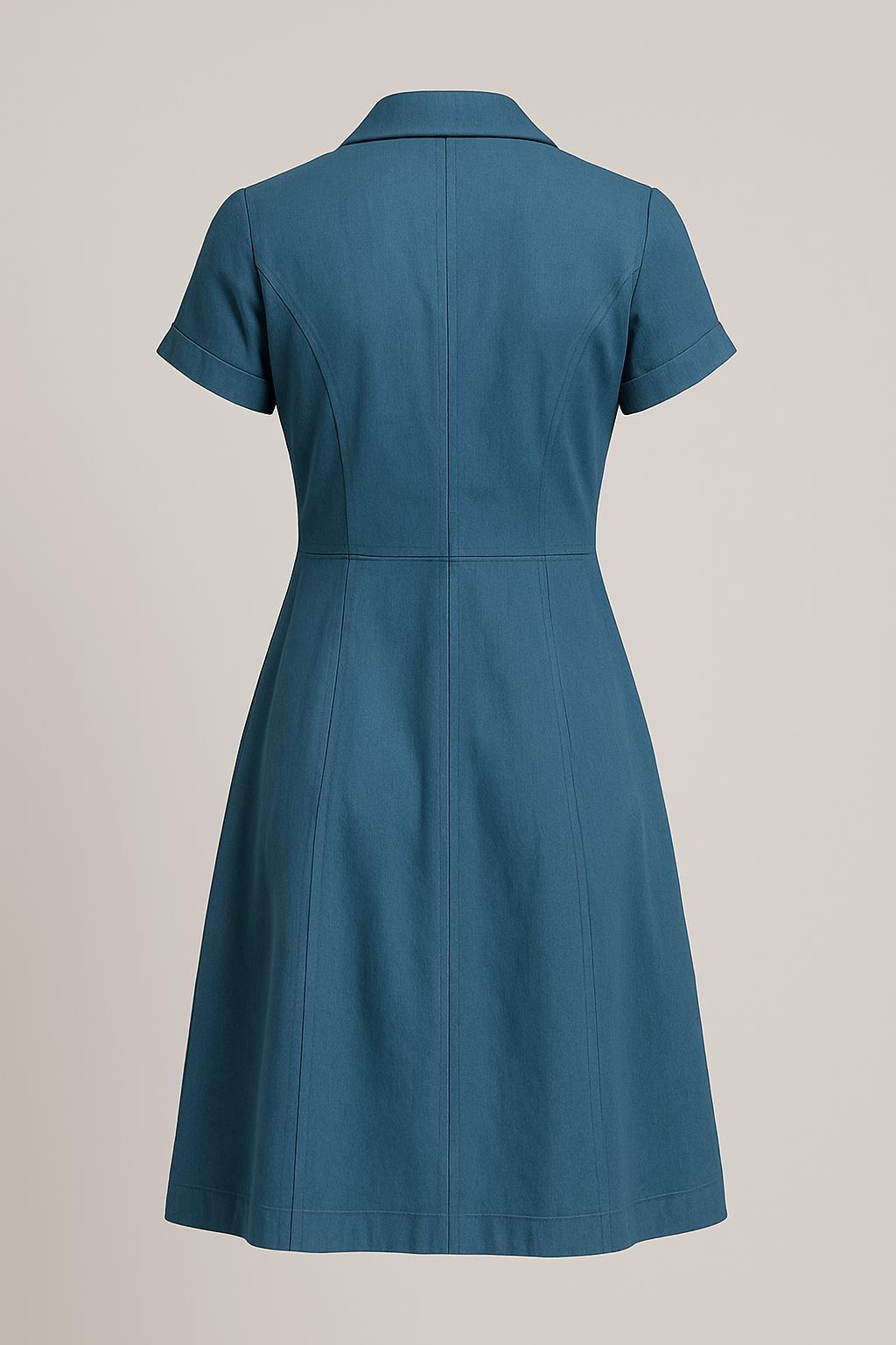 Yvonne | Button-Down Dress – V-Neck Collar – Short Sleeves