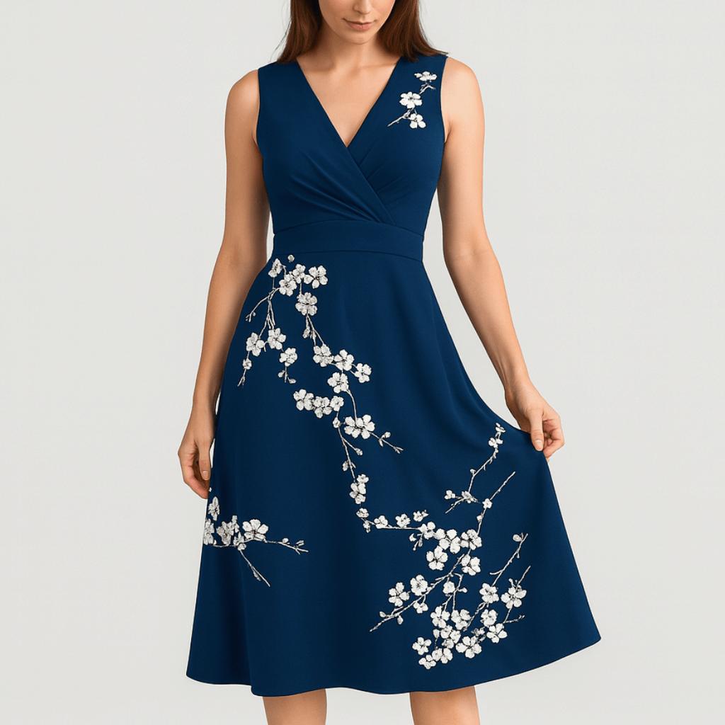 Yvonne | Floral Print Tank Top – Wrap V-Neckline – Fitted Waist