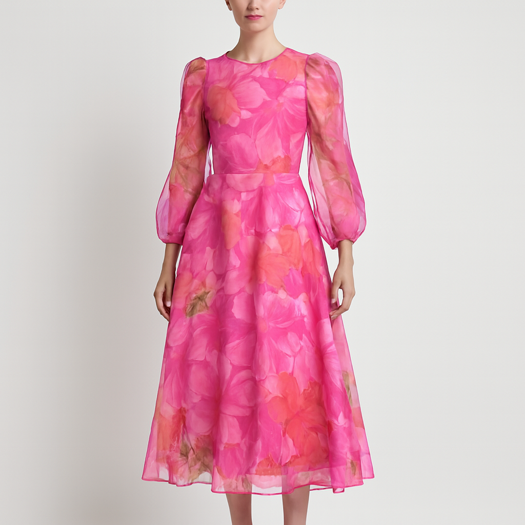 Yvonne | Floral midi dress with puffy sleeves