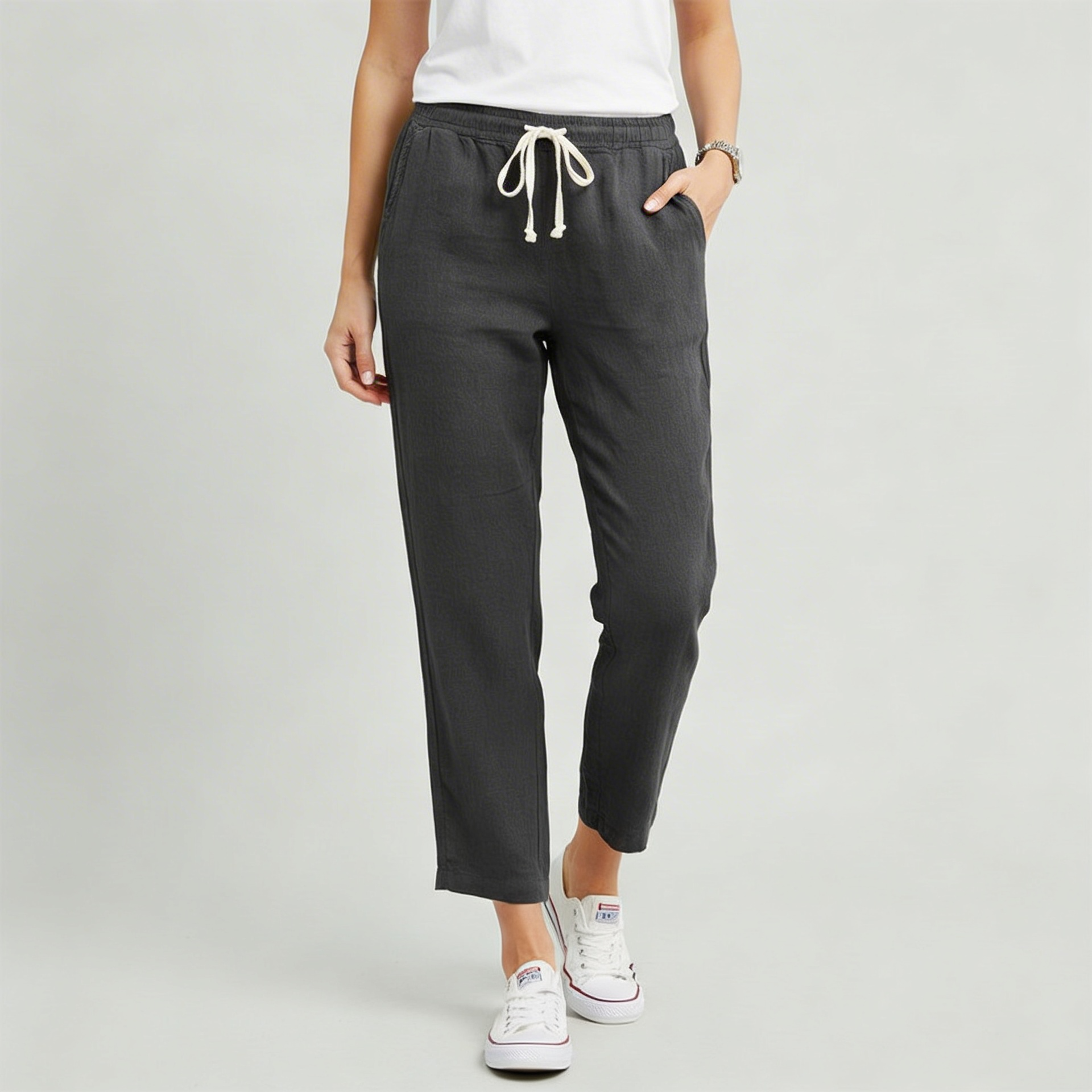Yvonne | Linen blend trousers with drawstring