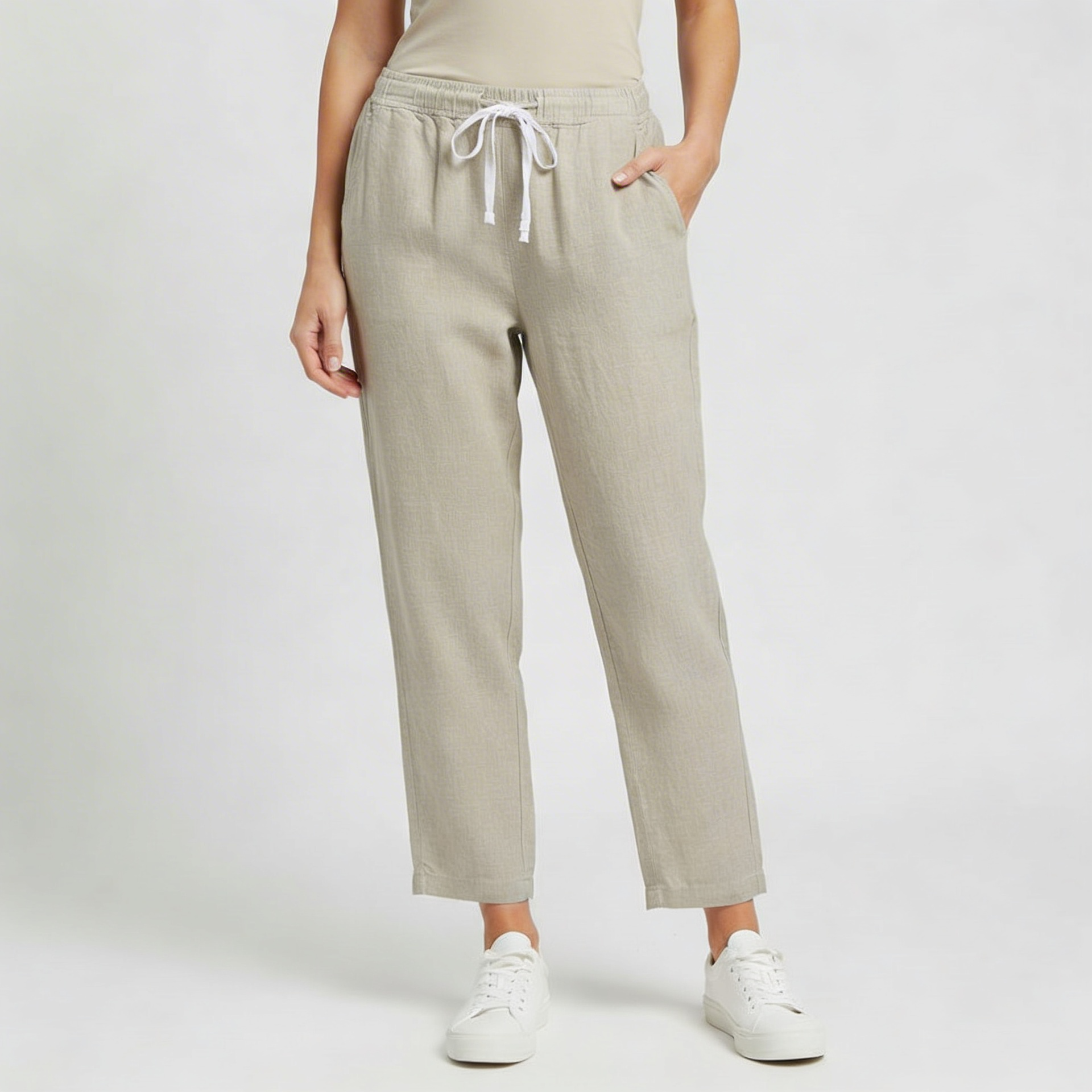 Yvonne | Linen blend trousers with drawstring