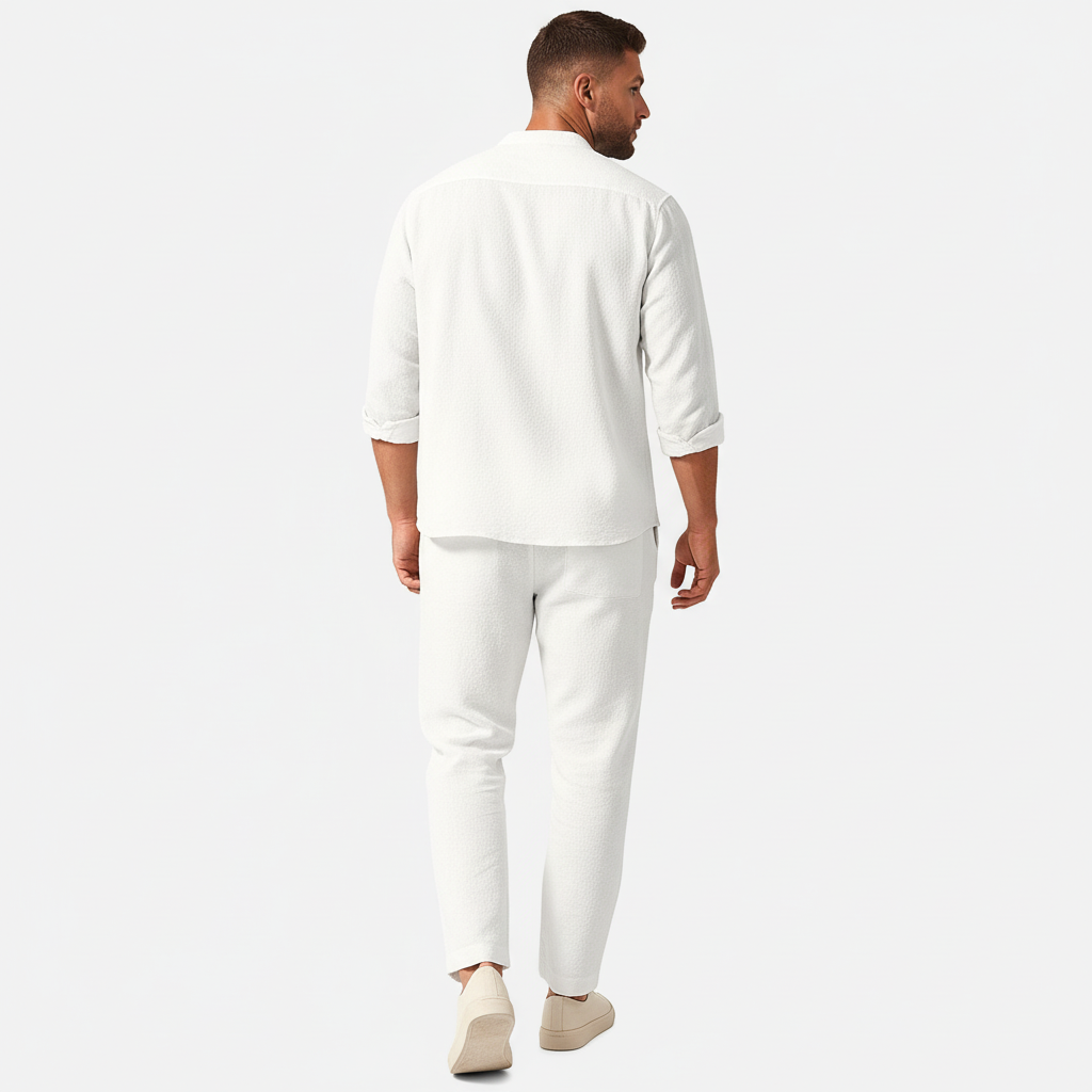 Yvonne | Loose top and fitted trousers linen two-piece set