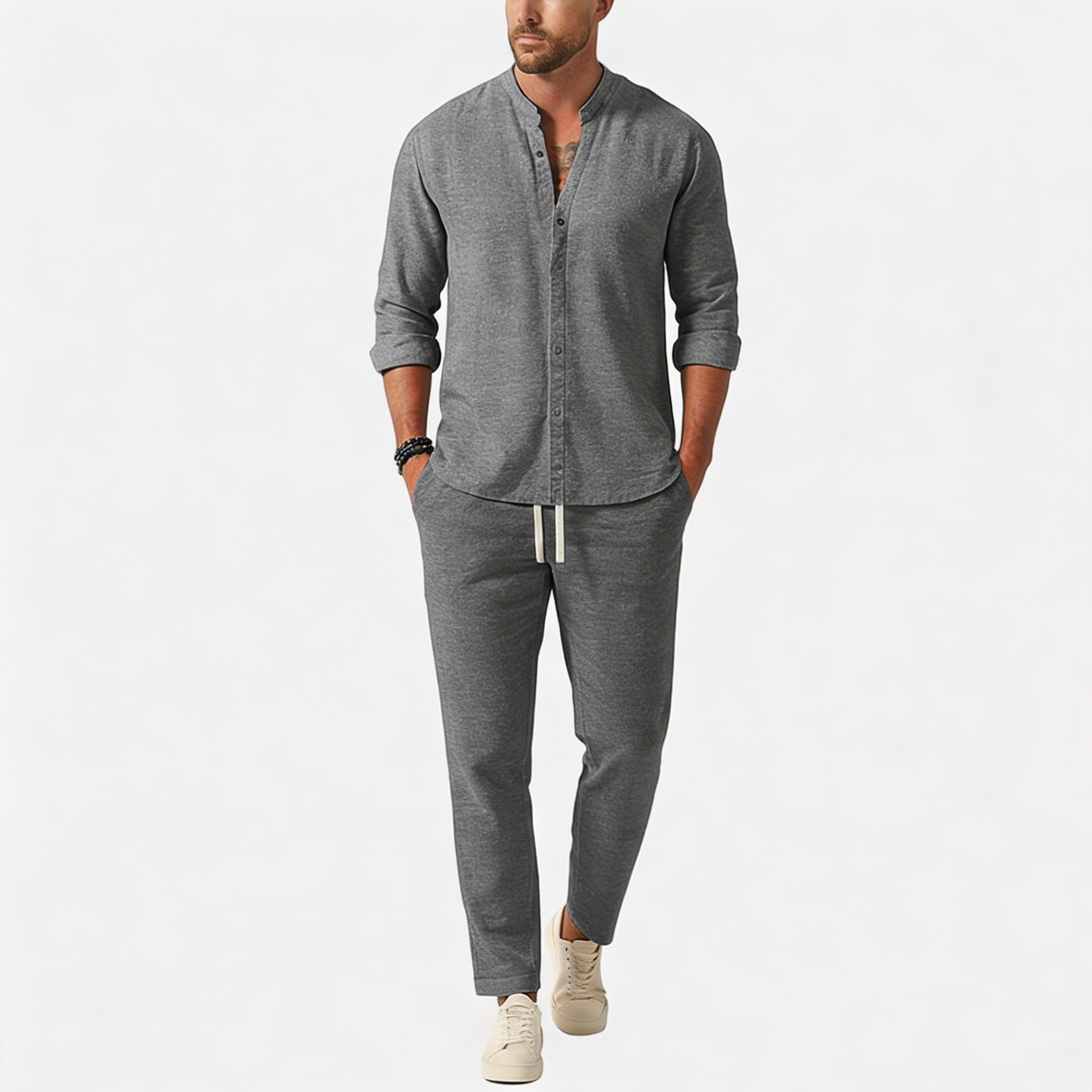 Yvonne | Loose top and fitted trousers linen two-piece set