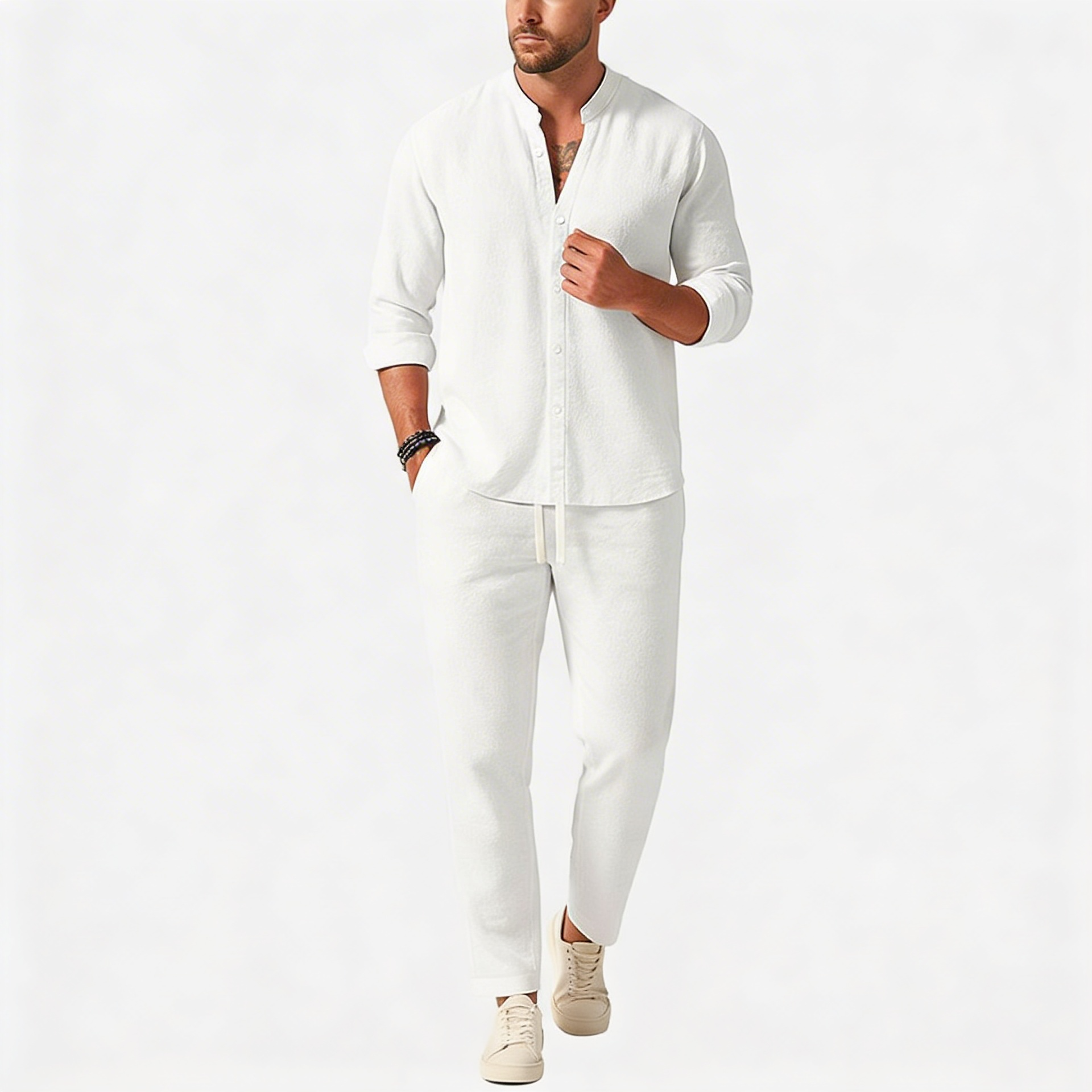 Yvonne | Loose top and fitted trousers linen two-piece set