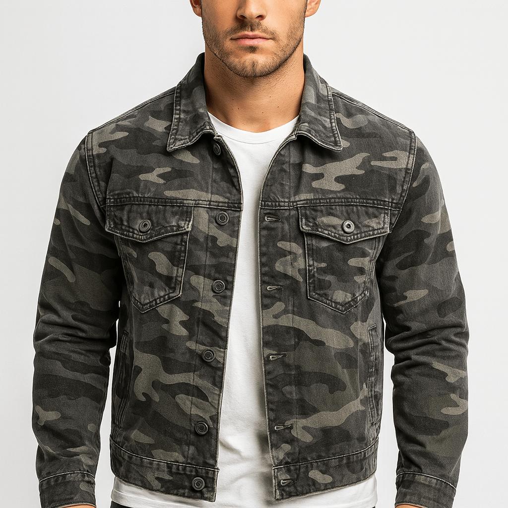 Yvonne | Retro-inspired camouflage canvas denim jacket