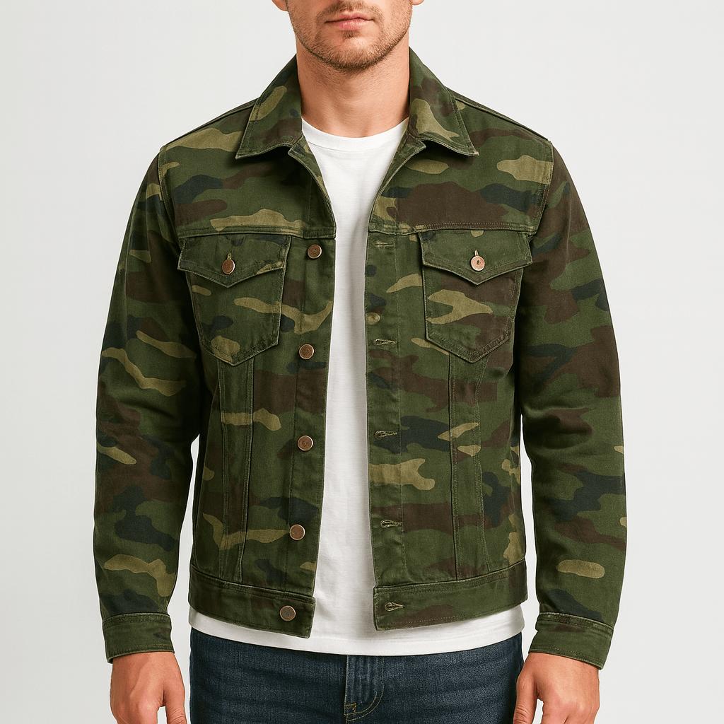 Yvonne | Retro-inspired camouflage canvas denim jacket