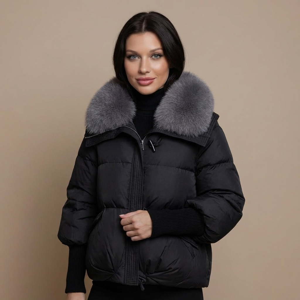 Yvonne | Short puffer jacket with eco-fur collar