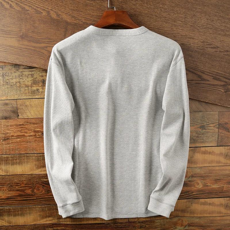 Yvonne | Textured waffle knit long sleeve henley shirt