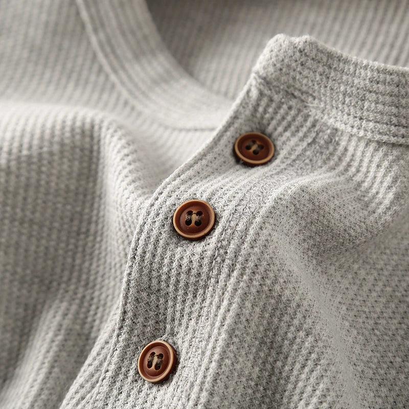 Yvonne | Textured waffle knit long sleeve henley shirt