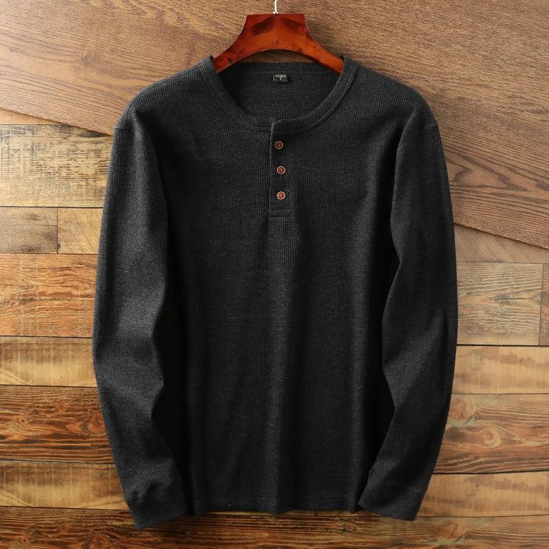 Yvonne | Textured waffle knit long sleeve henley shirt