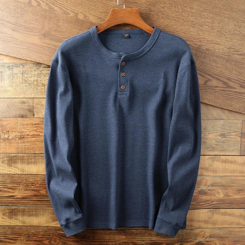 Yvonne | Textured waffle knit long sleeve henley shirt