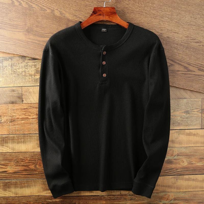Yvonne | Textured waffle knit long sleeve henley shirt